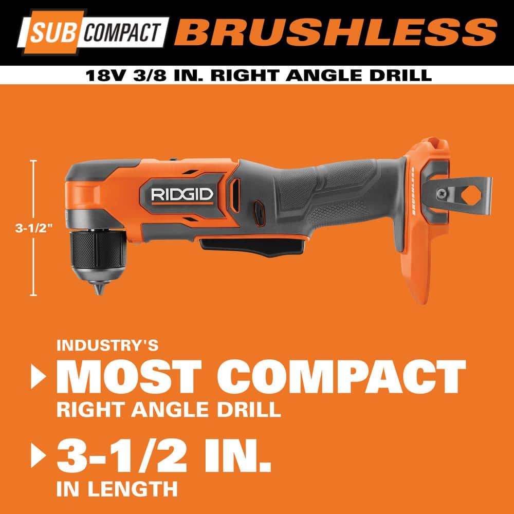 RIDGID 18V SubCompact Brushless Cordless 3/8 in. Right Angle Drill with (2) 2.0 Ah Compact Lithium-Ion Batteries