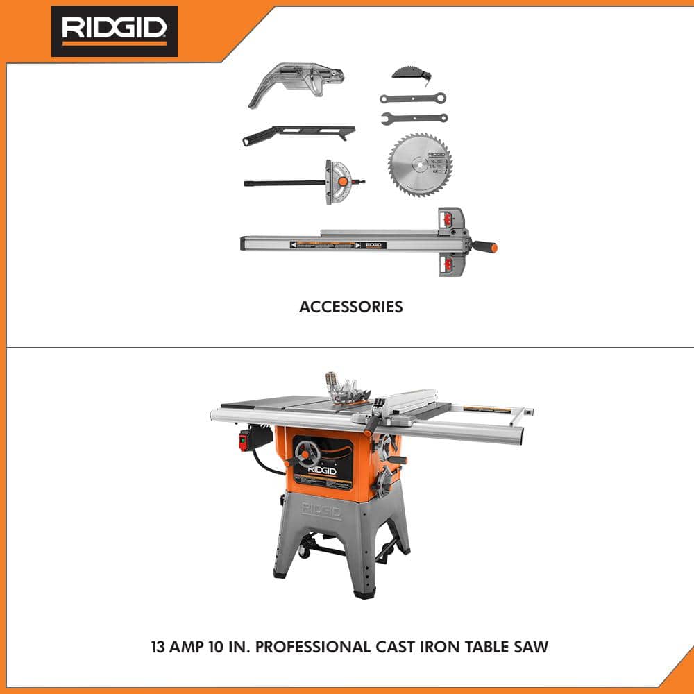 RIDGID 13 Amp 10 in. Professional Cast Iron Table Saw (R4520)