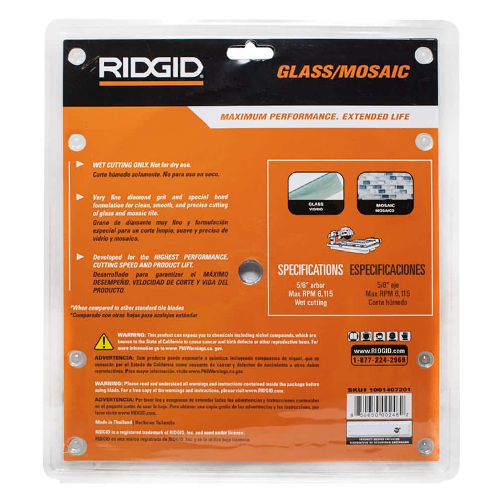 RIDGID 10 in. Glass/Mosaic Diamond Tile Blade, 5/8 in. Arbor (HD-GT10P)