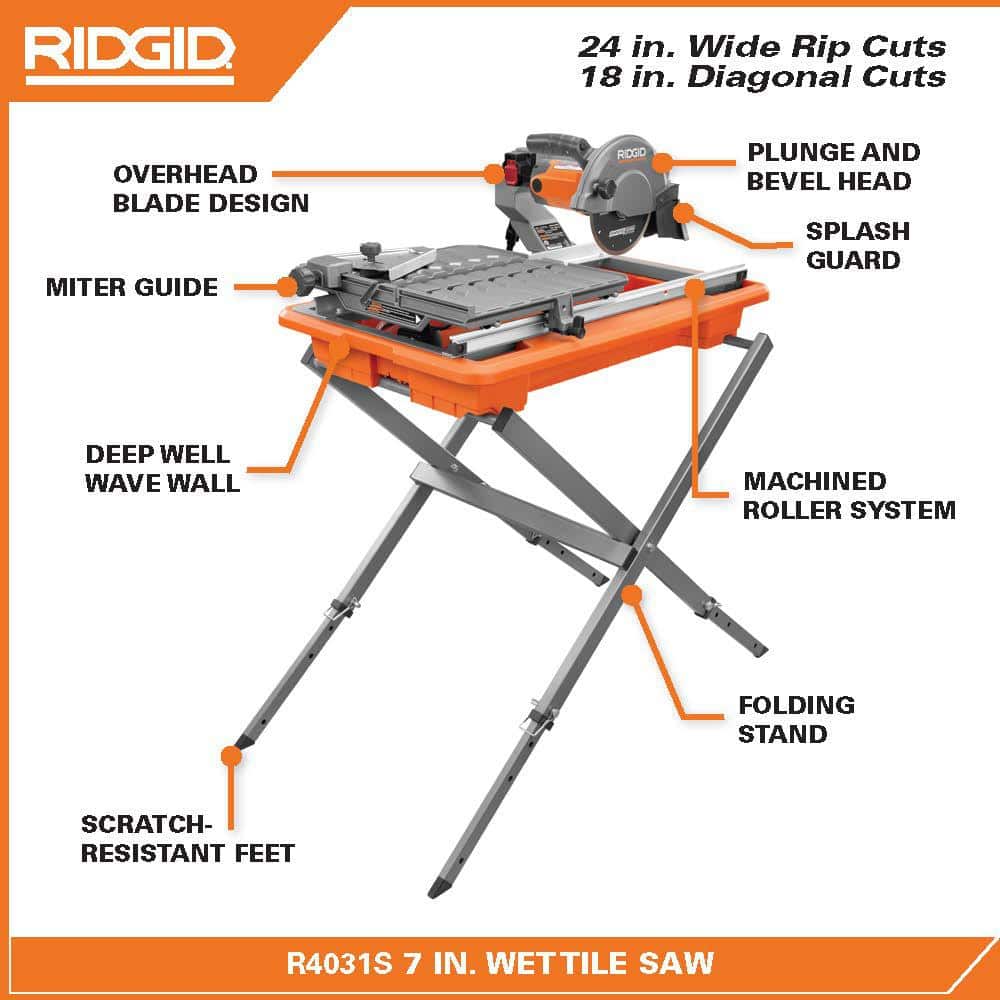 RIDGID 9 Amp Corded 7 in. Wet Tile Saw with Stand (R4031S)