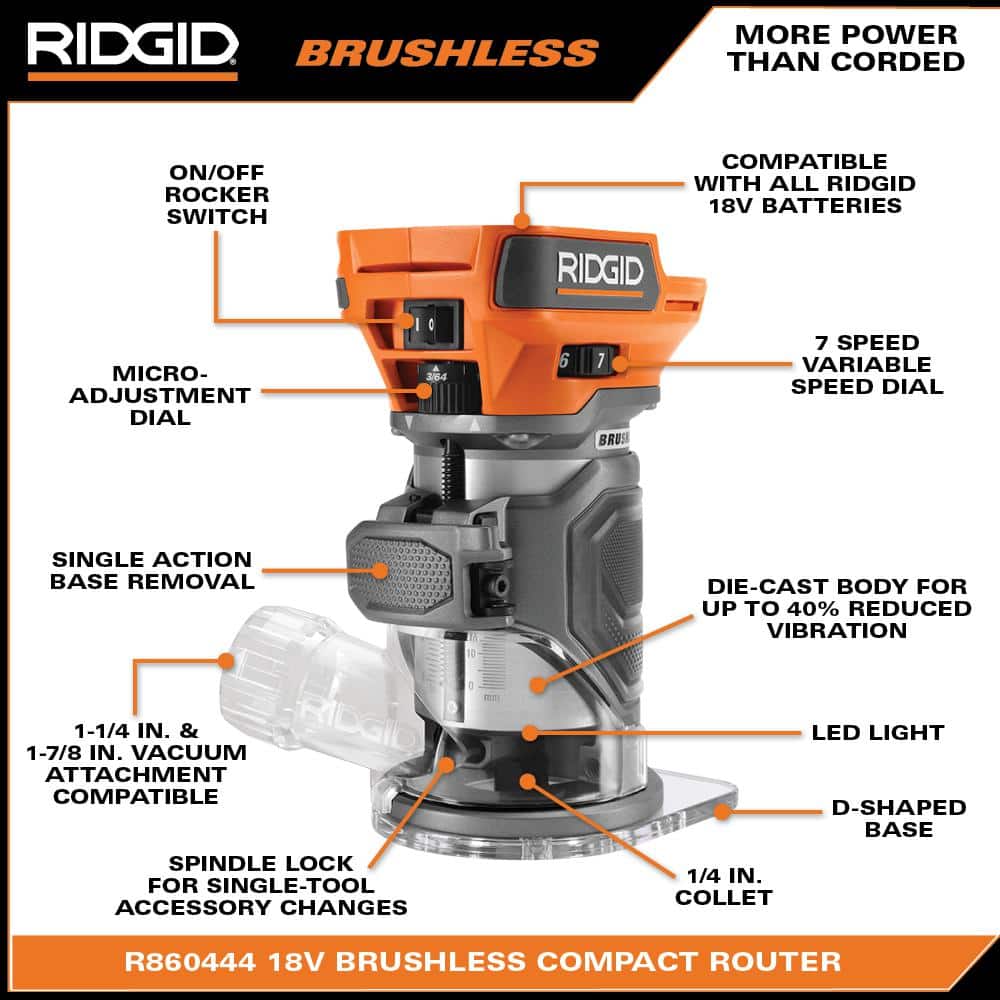 RIDGID 18V Brushless Cordless Compact Router with FREE 4.0 Ah Lithium-Ion Battery