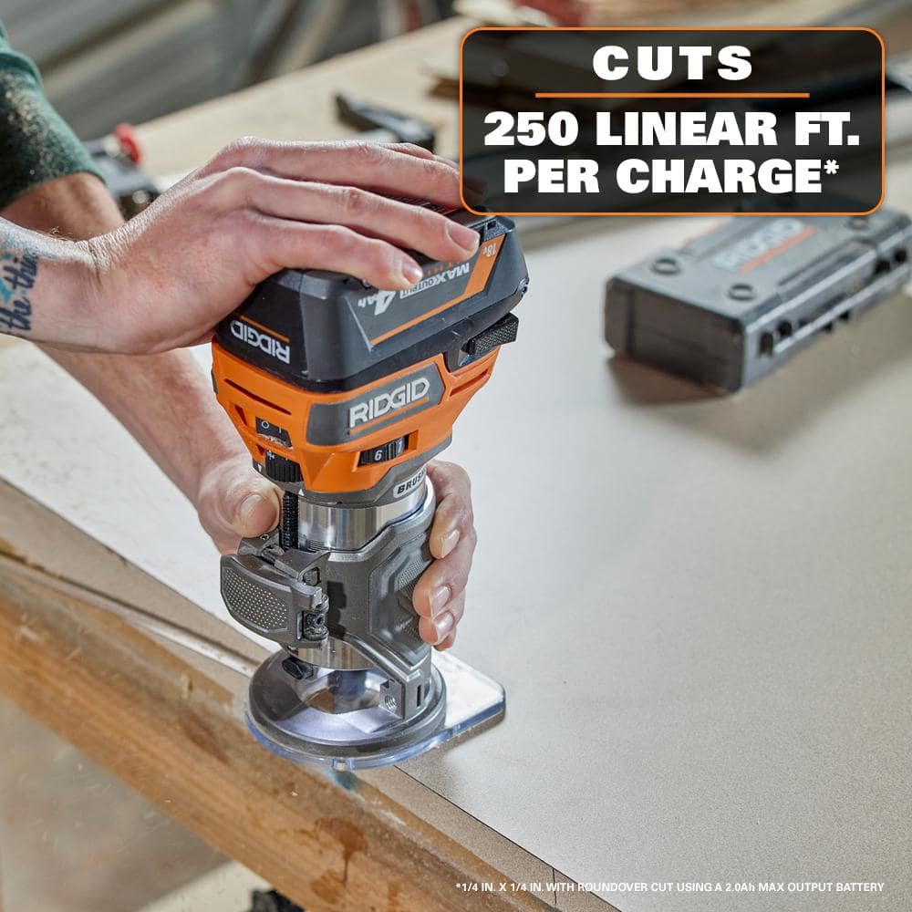 RIDGID 18V Brushless Cordless Compact Router with FREE 4.0 Ah Lithium-Ion Battery