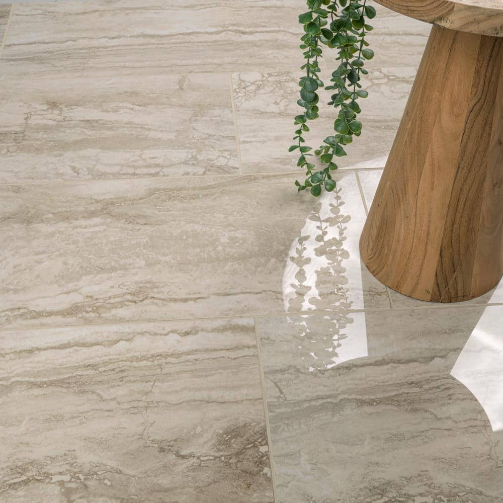 MSI Romagna Ivory 12 in. x 24 in. Polished Porcelain Floor and Wall Tile, Marble Look (16 sq. ft. per Case)