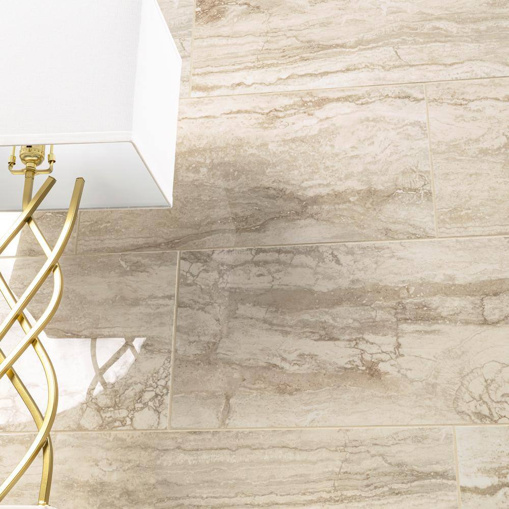 MSI Romagna Ivory 12 in. x 24 in. Polished Porcelain Floor and Wall Tile, Marble Look (16 sq. ft. per Case)