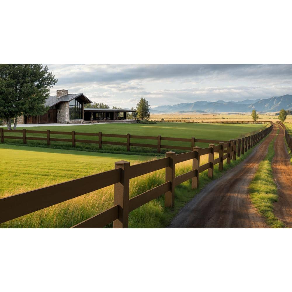 Natures Composites Composite 2-Rail Start/End Post with Post Cap for Traditional Ranch Rail System (5 in. x 5 in. x 50 in. L) Rosewood