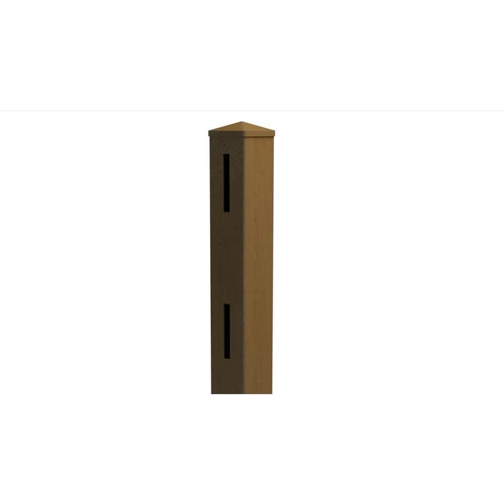 Natures Composites Composite 2-Rail Start/End Post with Post Cap for Traditional Ranch Rail System (5 in. x 5 in. x 50 in. L) Rosewood