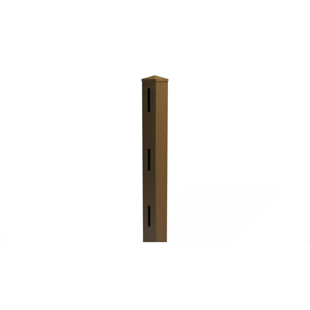 Natures Composites Composite 3-Rail Start/End Post with Post Cap for Traditional Ranch Rail System (5 in. x 5 in. x 65 in. L) Rosewood