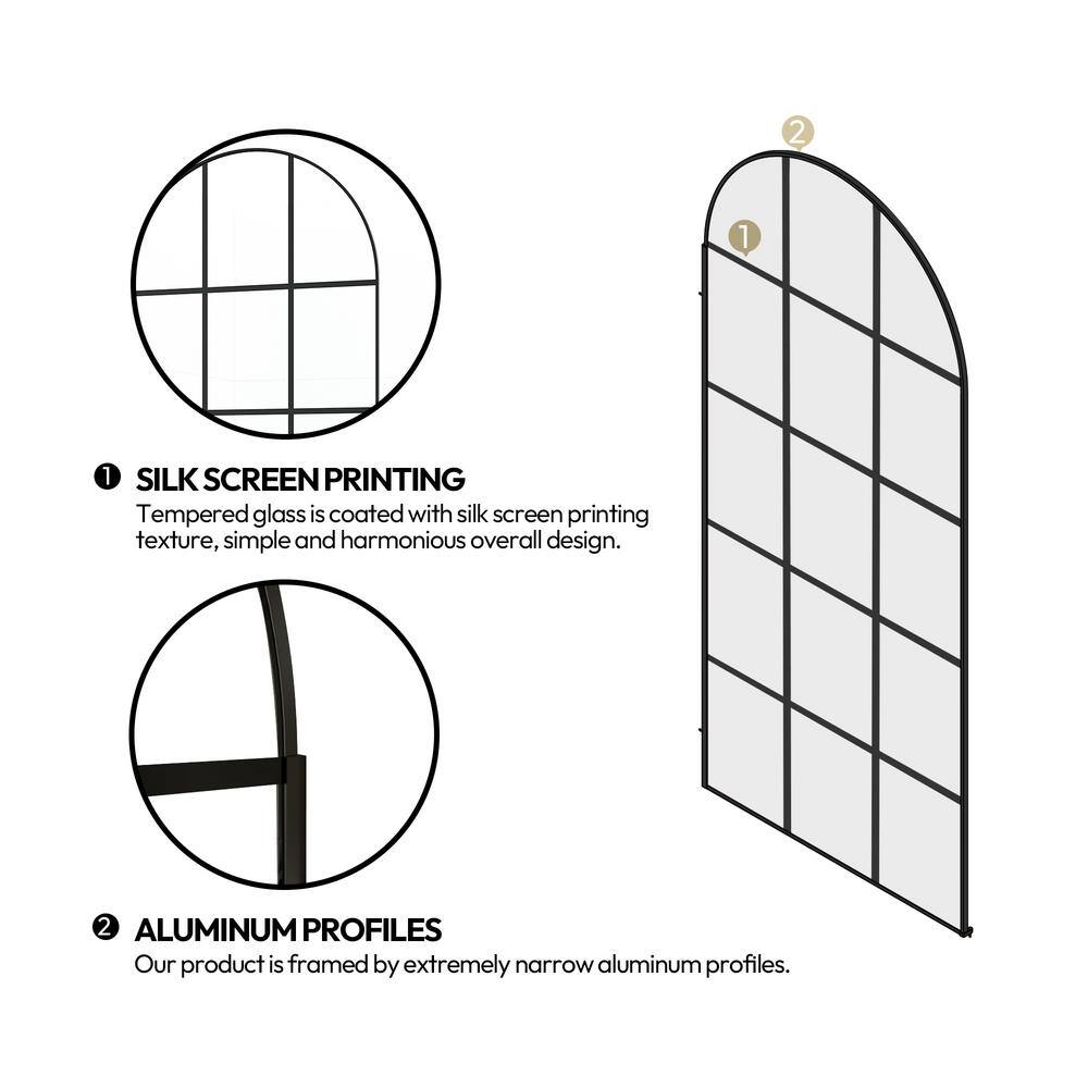 ROSWELL Aranaz 34 in. W x 78 in. H Fixed Single Panel Framed Shower Door in Matte Black with Clear Glass