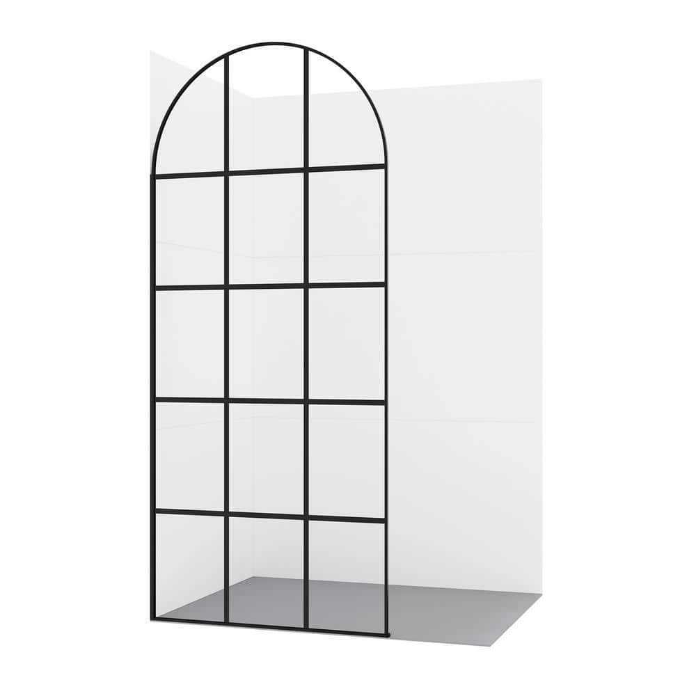 ROSWELL Aranaz 34 in. W x 78 in. H Fixed Single Panel Framed Shower Door in Matte Black with Clear Glass