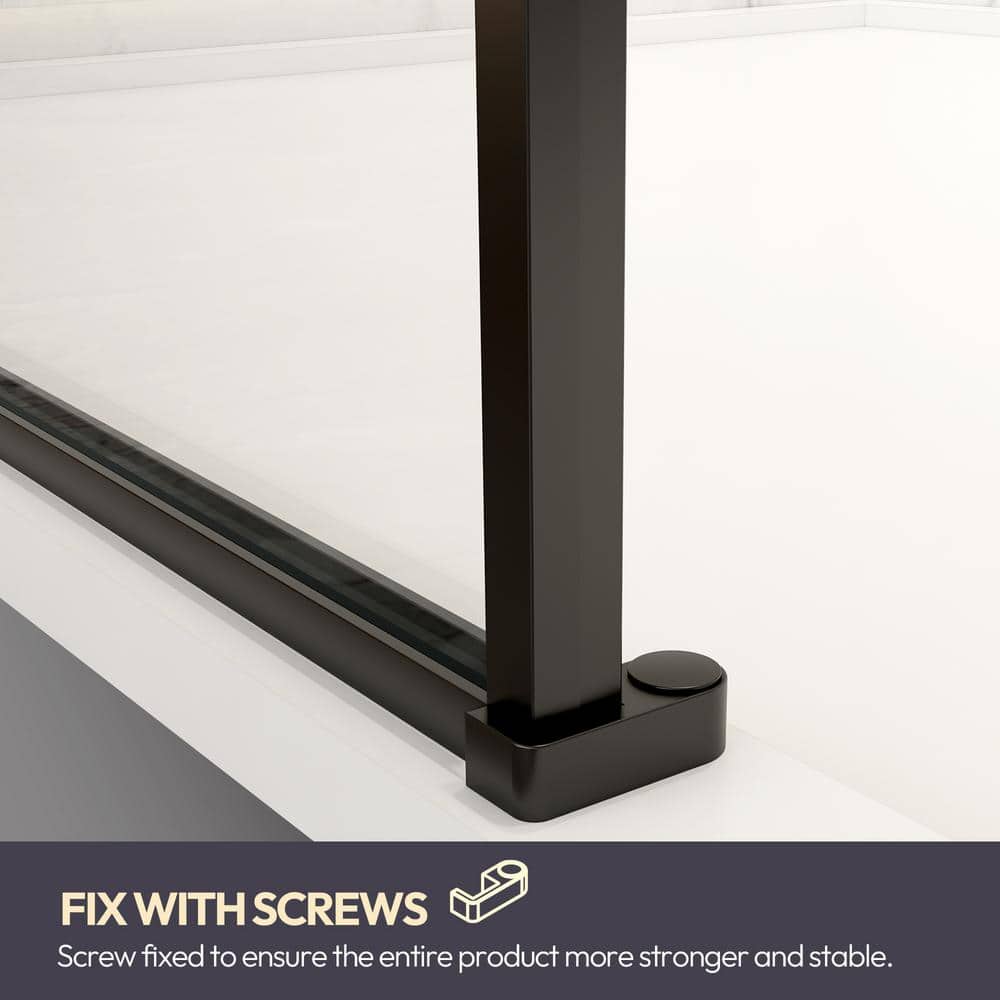 ROSWELL Aranaz 34 in. W x 78 in. H Fixed Single Panel Framed Shower Door in Matte Black with Clear Glass
