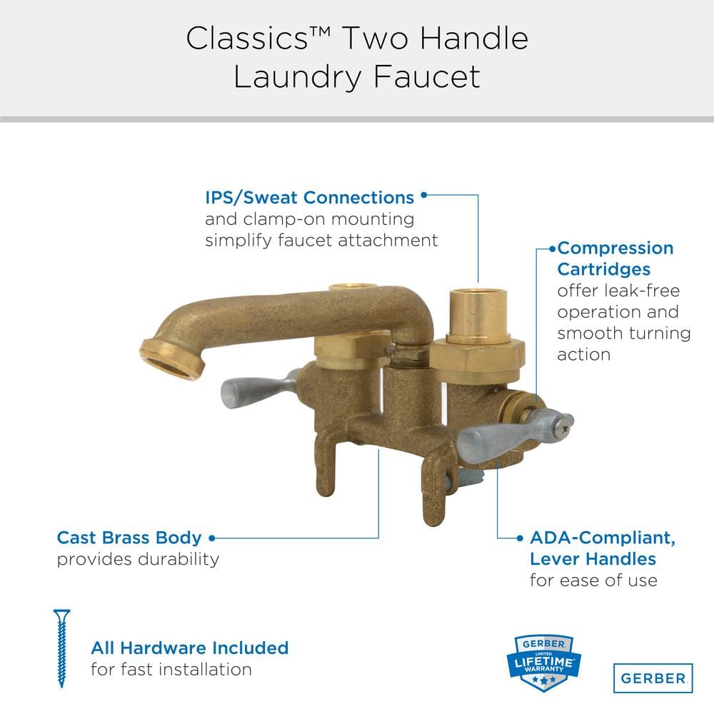 Gerber Classics 2-Handle Laundry Utility Faucet in Rough Brass