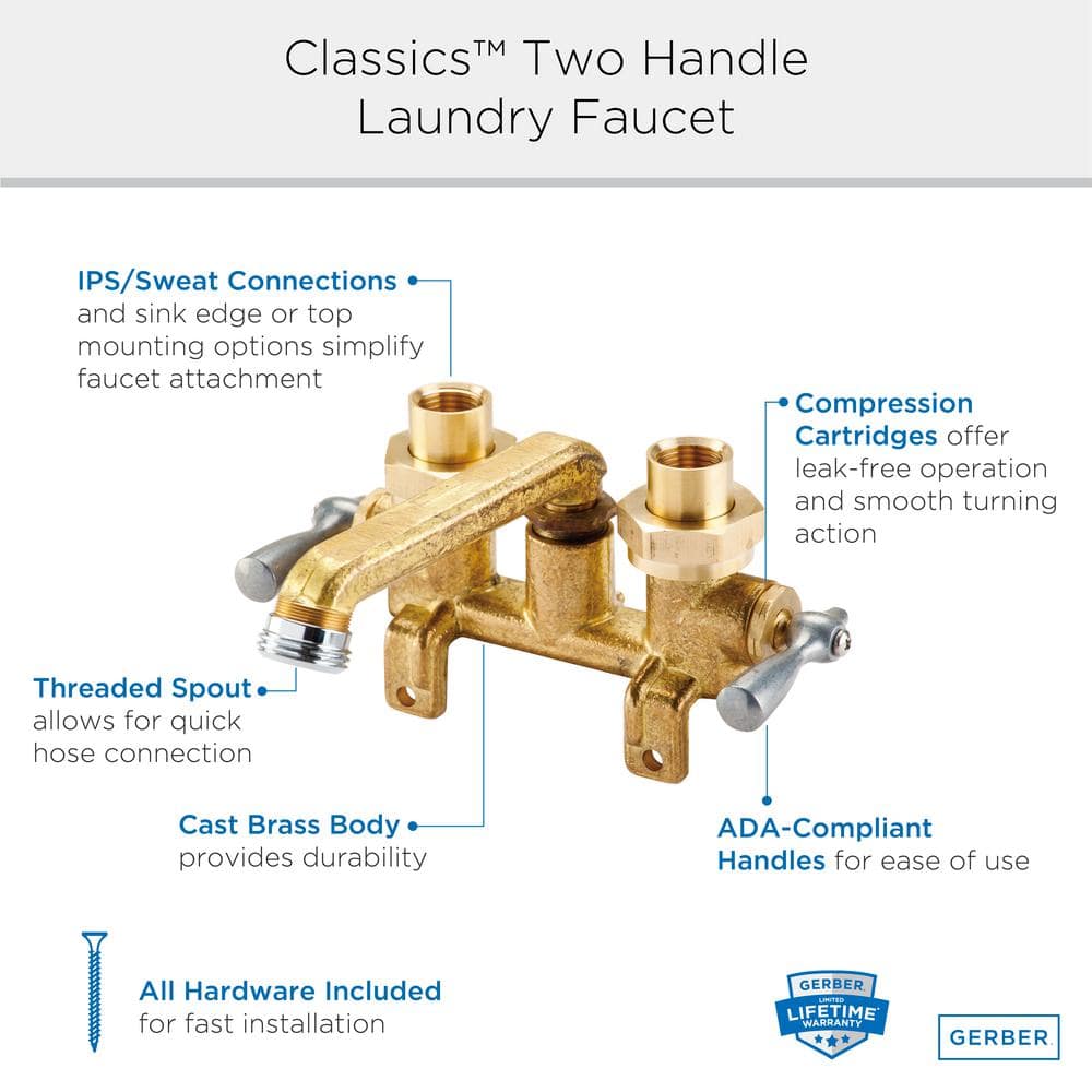 Gerber Gerber Classics 2-Handle Laundry Utility Faucet in Rough Brass