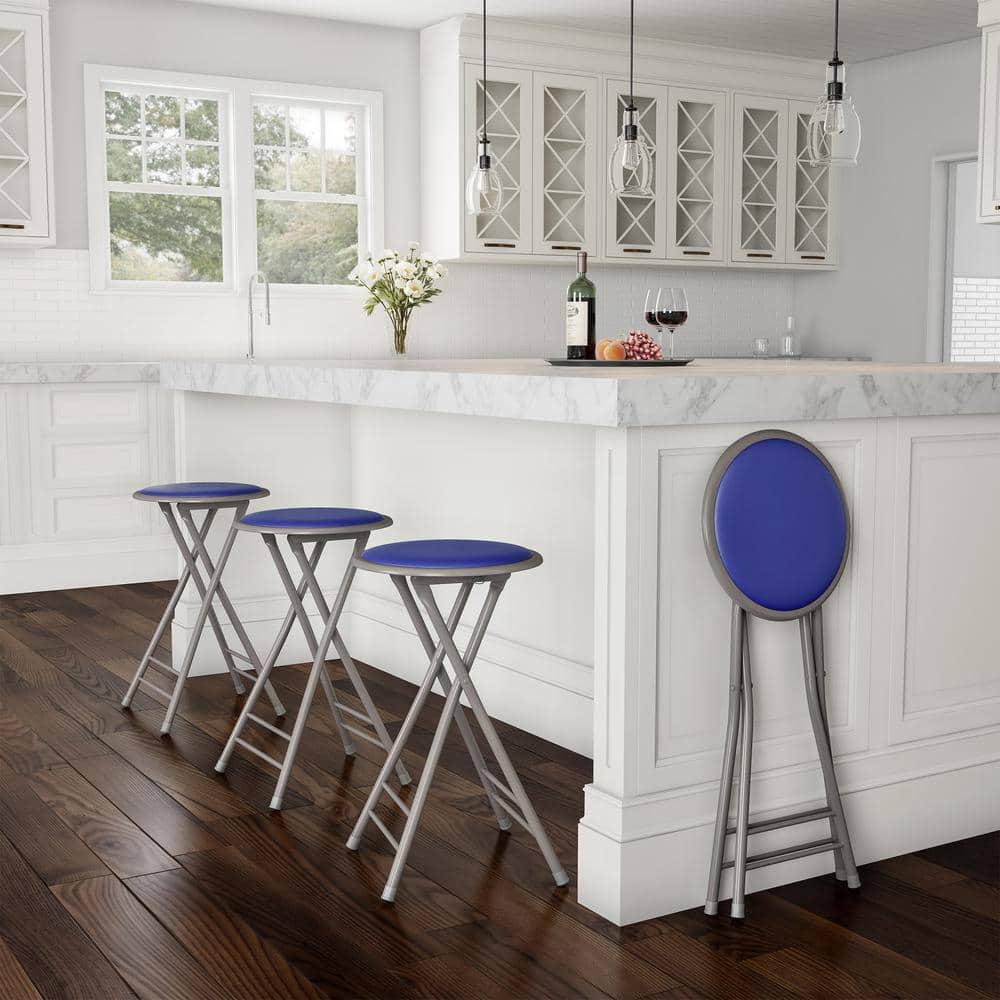 Lavish Home 24 in. Royal Blue Heavy-Duty Padded Round Folding Bar Stool