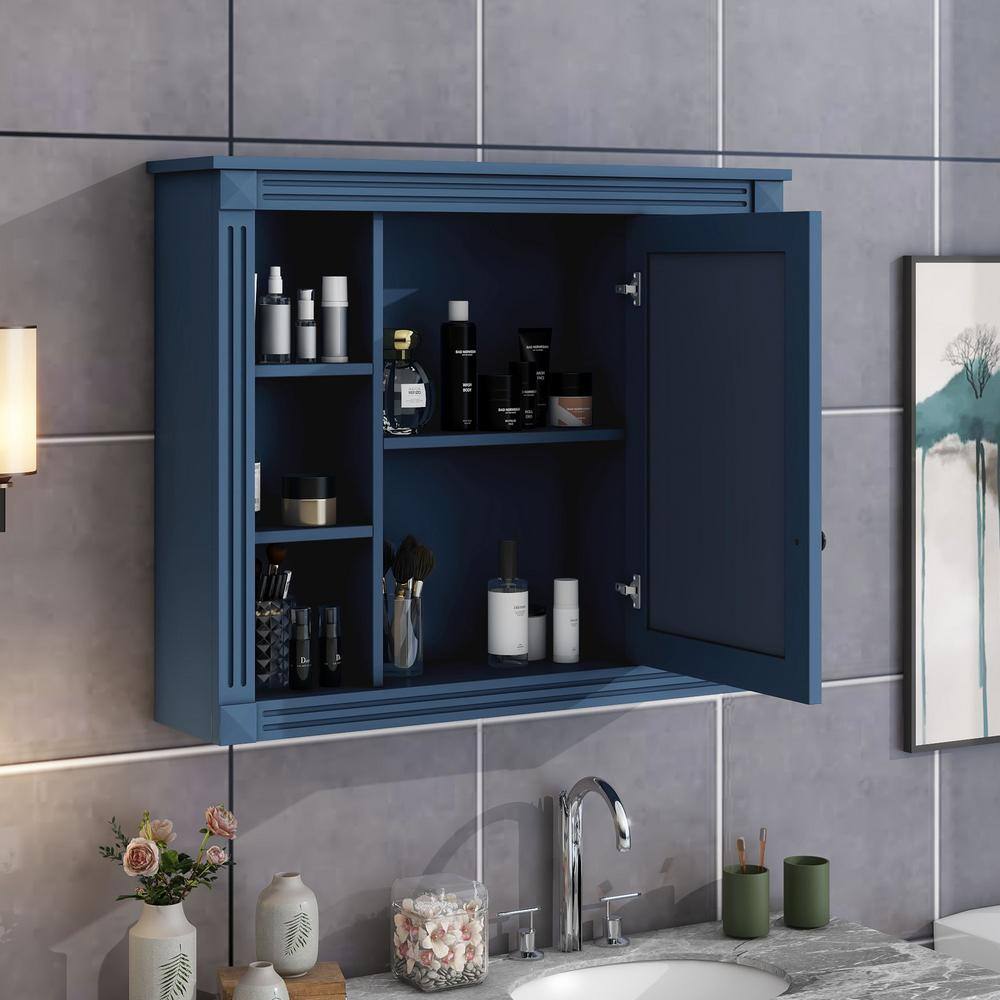 Miscool Ami 35 in. W x 7.1 in. D x 28.7 in. H Rectangular Bathroom Storage Medicine Cabinet with Mirror In Blue