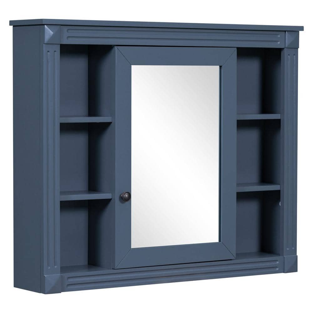 Miscool Ami 35 in. W x 7.1 in. D x 28.7 in. H Rectangular Bathroom Storage Medicine Cabinet with Mirror In Blue