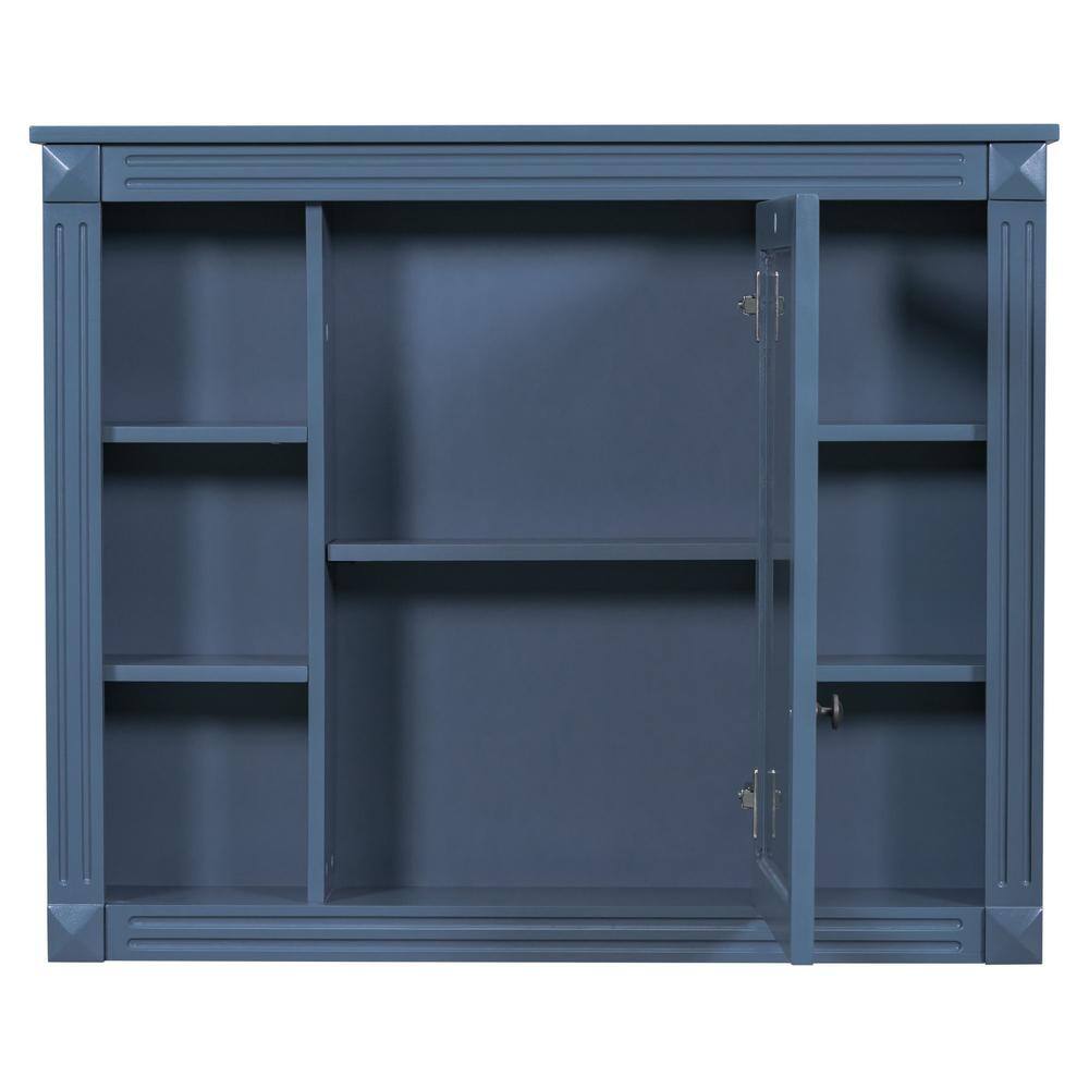 Miscool Ami 35 in. W x 7.1 in. D x 28.7 in. H Rectangular Bathroom Storage Medicine Cabinet with Mirror In Blue