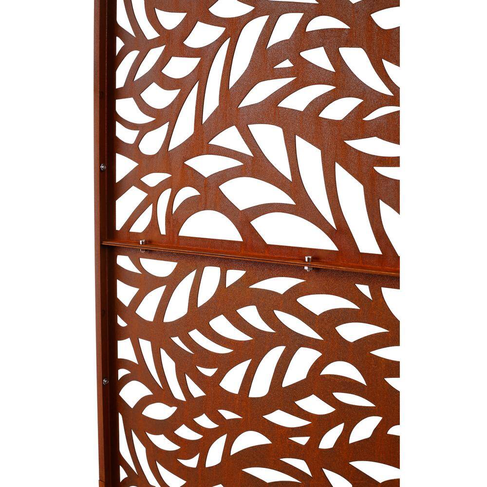 Runesay Outdoor 76 in. H x 48 in. W Metal Privacy Screen in Rust Red for Deck Balcony Patio