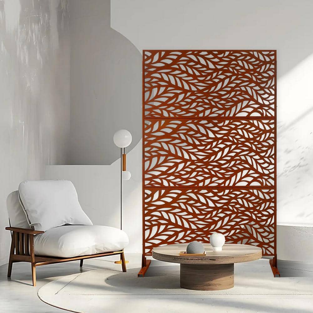 Runesay Outdoor 76 in. H x 48 in. W Metal Privacy Screen in Rust Red for Deck Balcony Patio