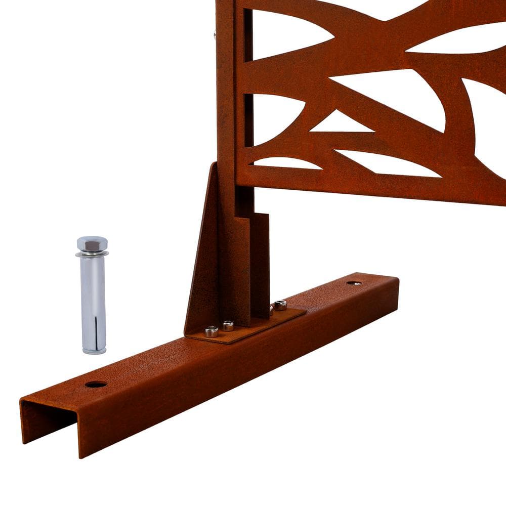 Runesay Outdoor 76 in. H x 48 in. W Metal Privacy Screen in Rust Red for Deck Balcony Patio