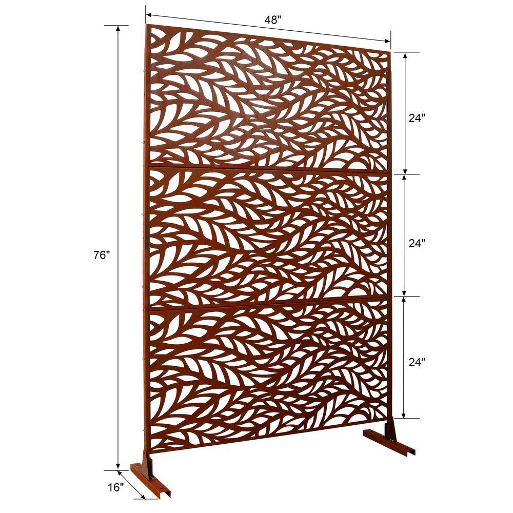 Sudzendf 76"Hx48"W Rust Red Outdoor & Indoor Metal Privacy Screen, Freestanding Decorative Privacy Screen for Deck Balcony Patio