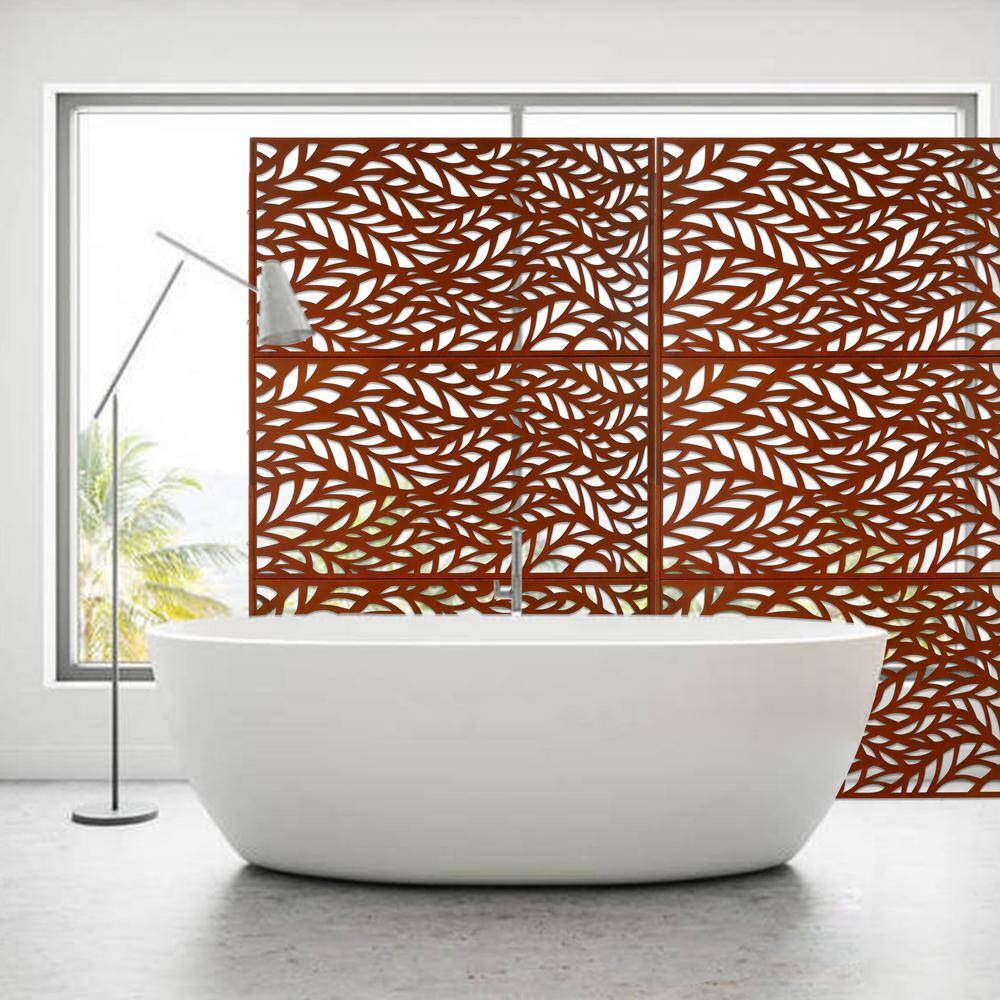 Sudzendf 76"Hx48"W Rust Red Outdoor & Indoor Metal Privacy Screen, Freestanding Decorative Privacy Screen for Deck Balcony Patio