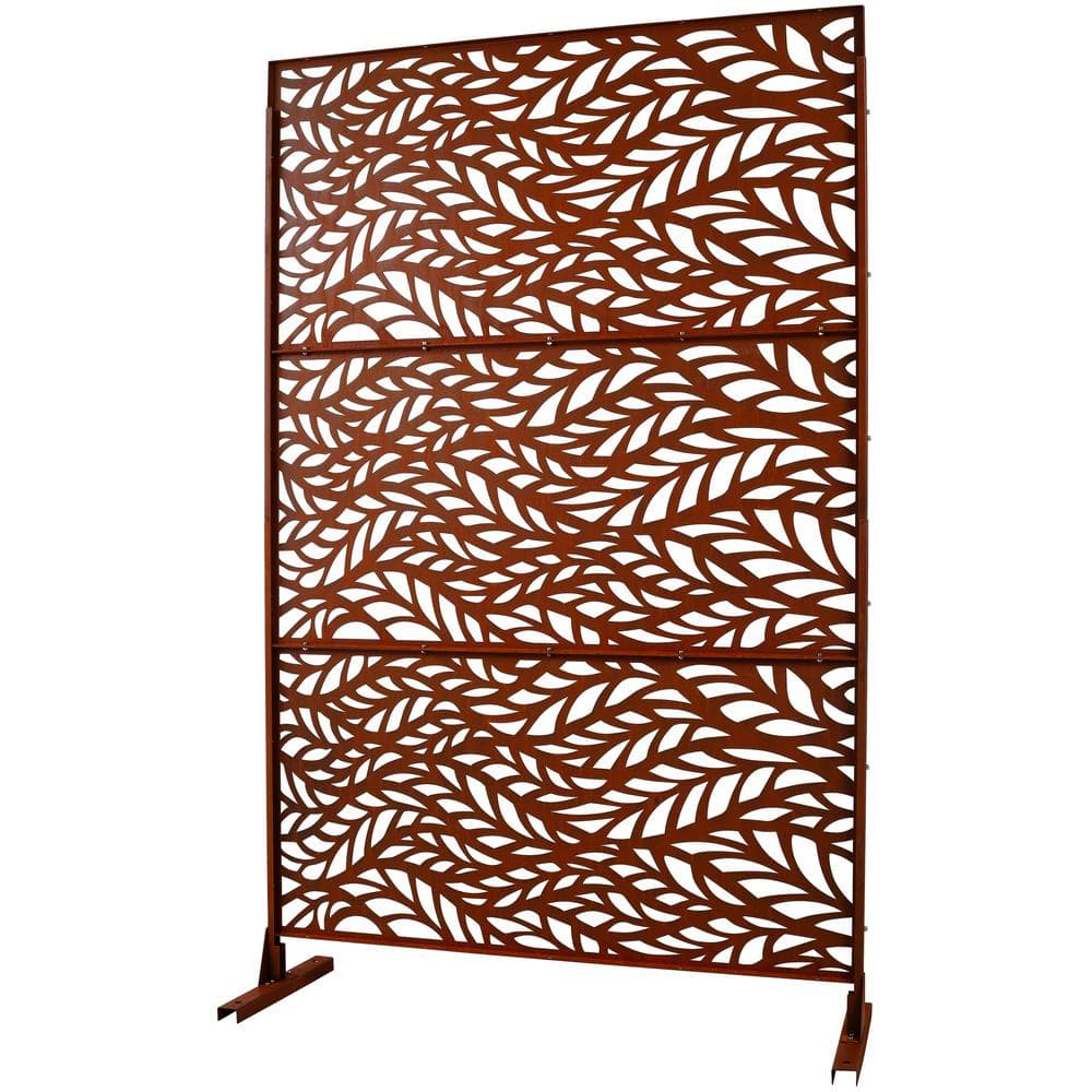 Sudzendf 76"Hx48"W Rust Red Outdoor & Indoor Metal Privacy Screen, Freestanding Decorative Privacy Screen for Deck Balcony Patio