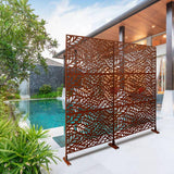 Sudzendf 76"Hx48"W Rust Red Outdoor & Indoor Metal Privacy Screen, Freestanding Decorative Privacy Screen for Deck Balcony Patio