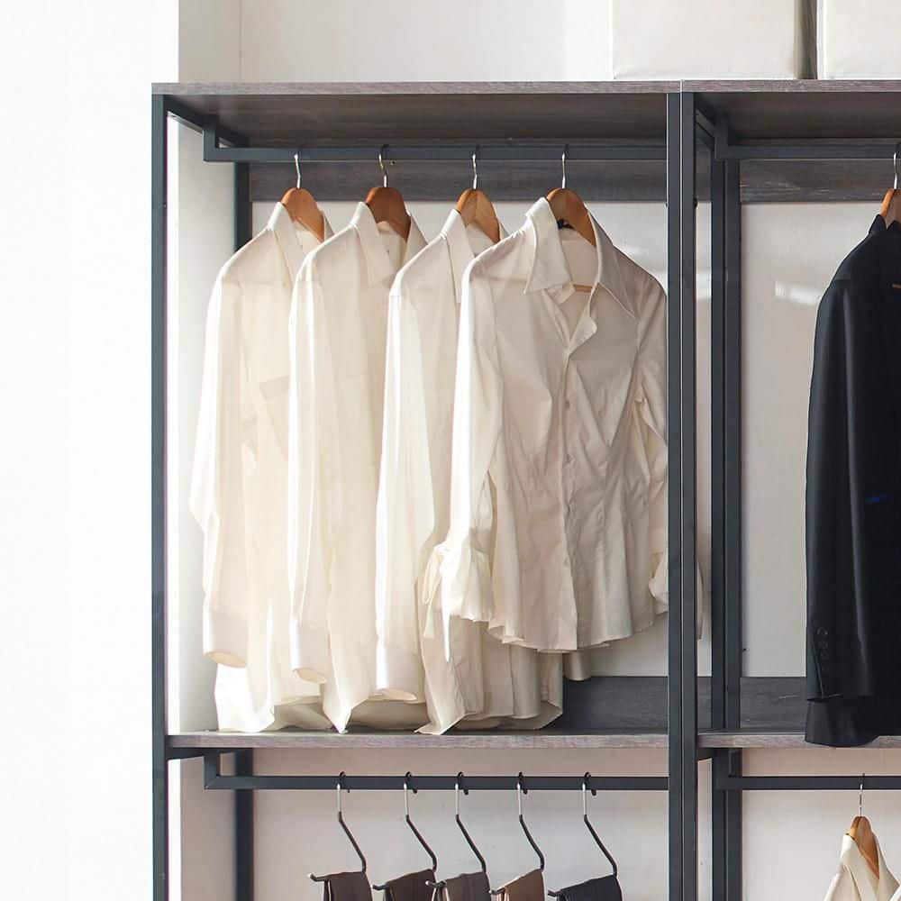 Klair Living Monica 143 in. W Rustic Gray Walk in Wood Closet System