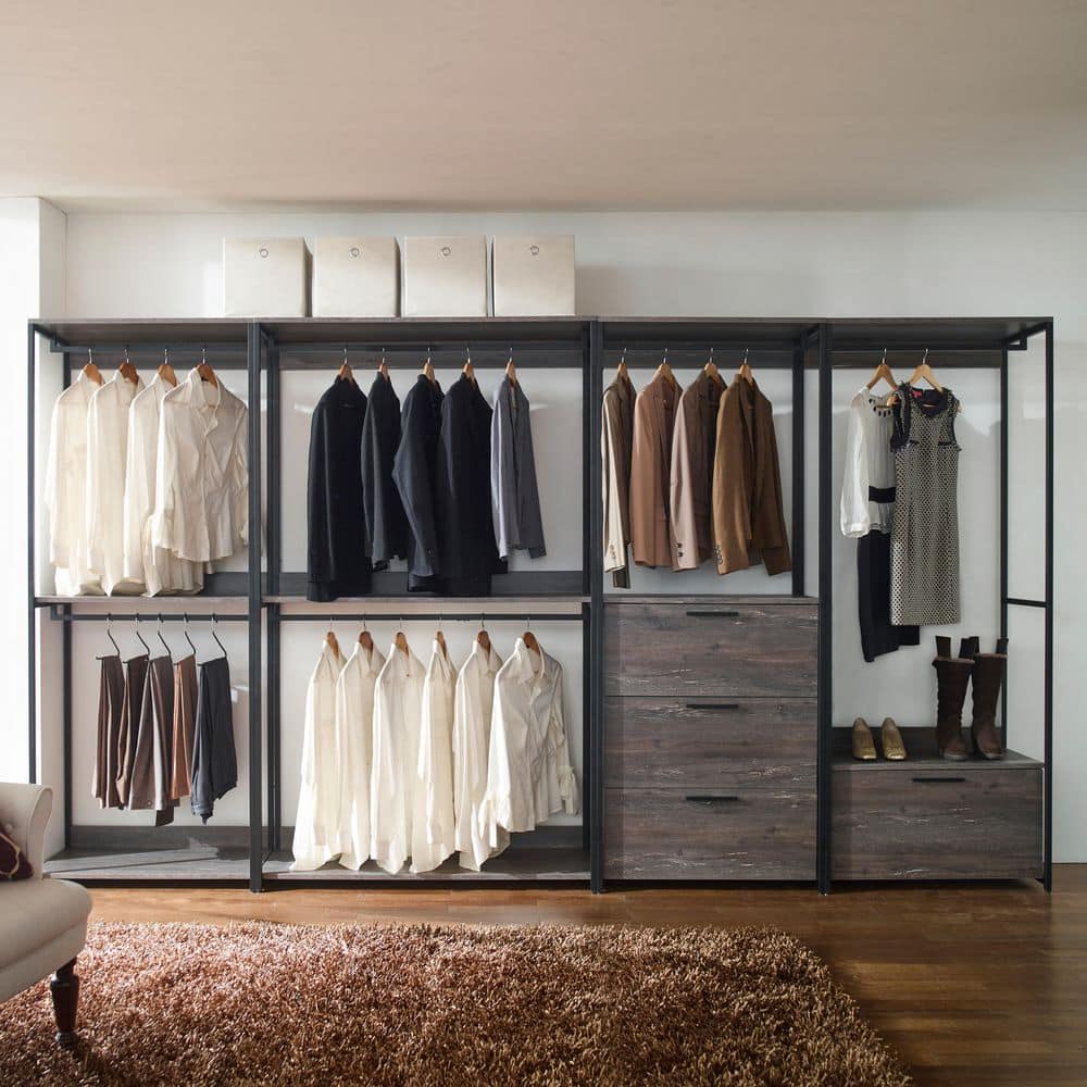 Klair Living Monica 143 in. W Rustic Gray Walk in Wood Closet System