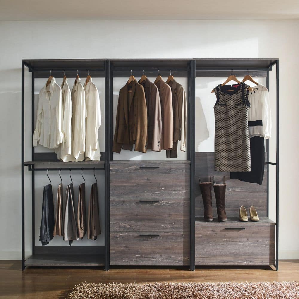 Klair Living Monica 96 in. W Rustic Gray Walk-in Wood Closet System
