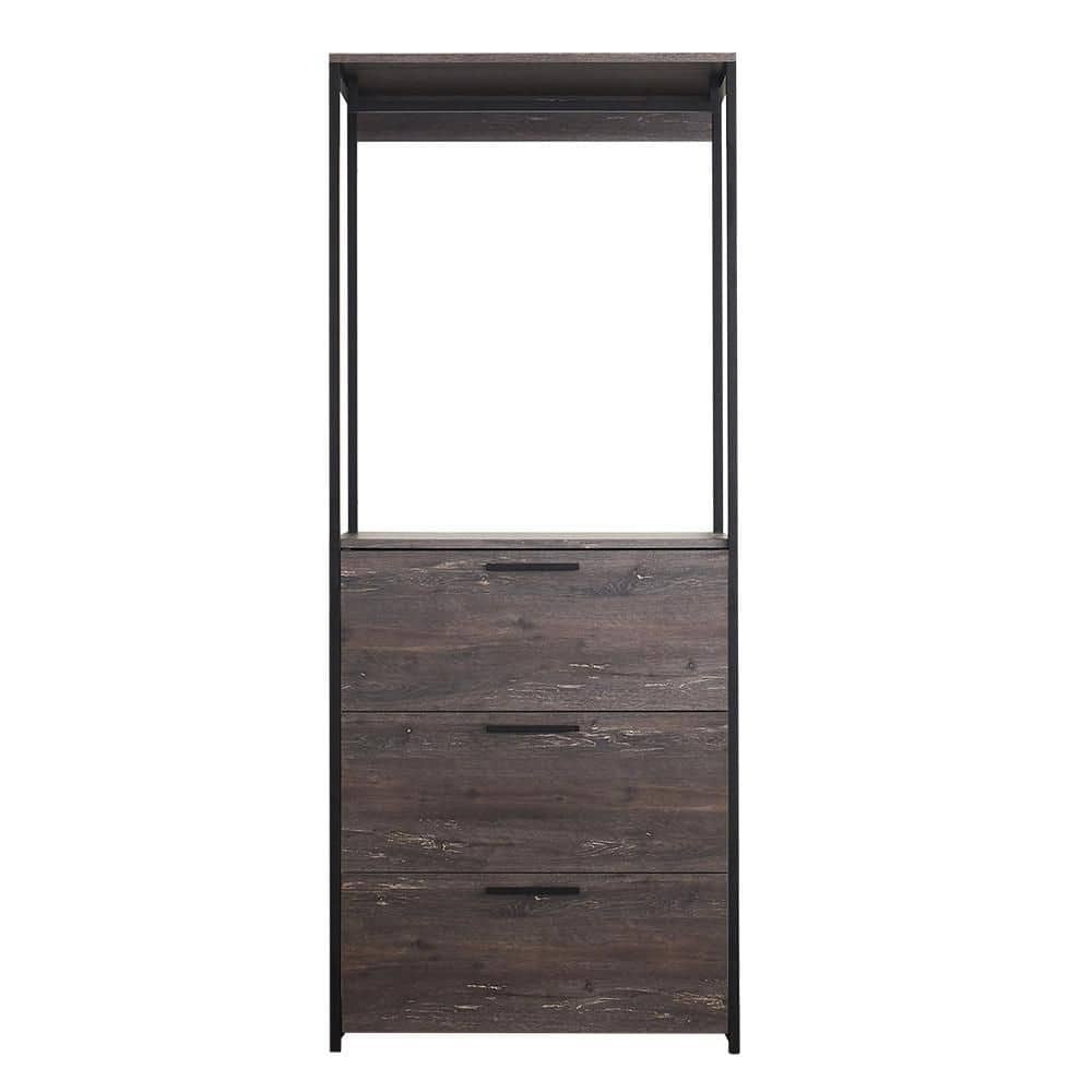 Klair Living Monica 32 in. W Rustic Gray Wood Closet System Walk-in Closet With 3-Drawers