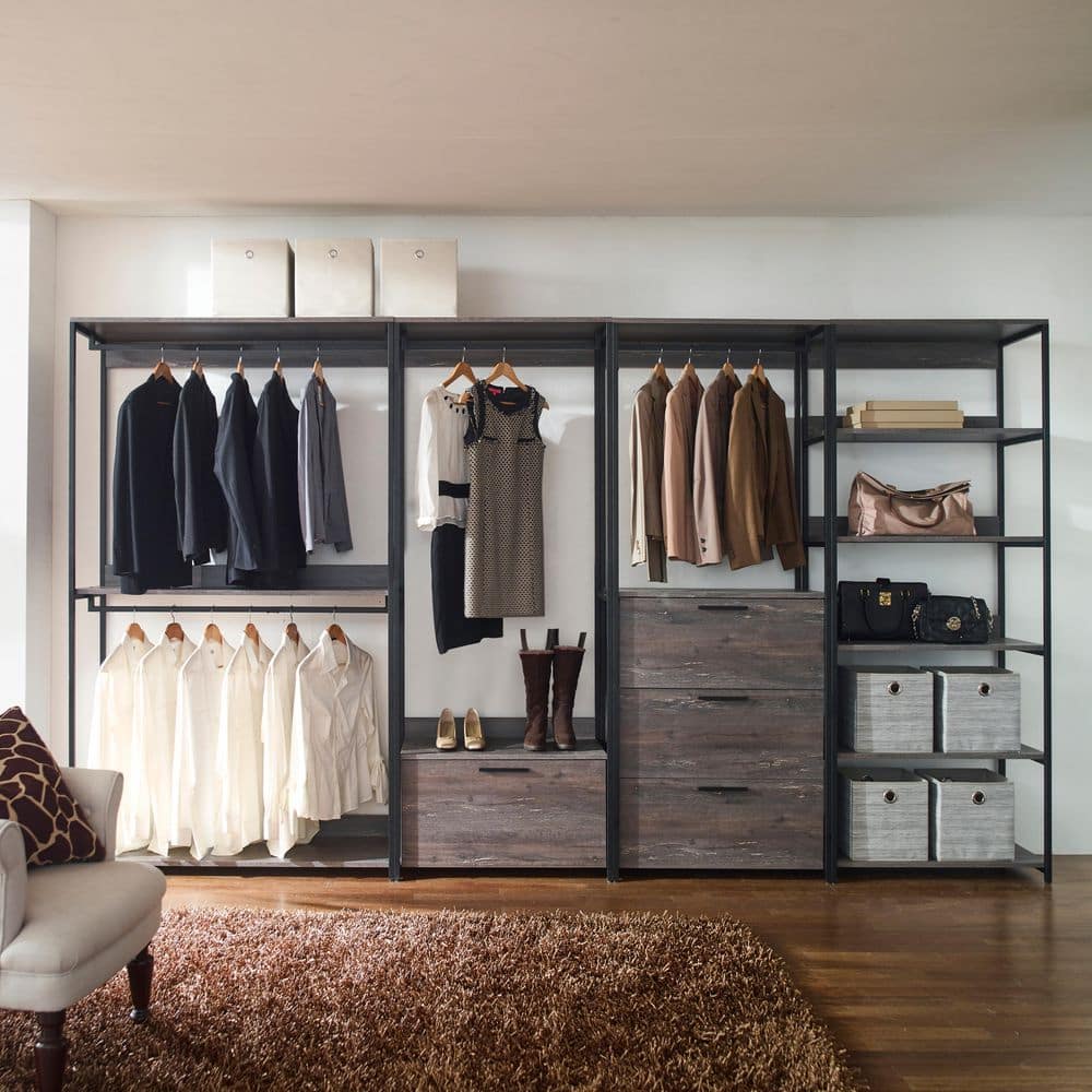 Klair Living Monica 32 in. W Rustic Gray Wood Closet System Walk-in Closet With 5 Shelves