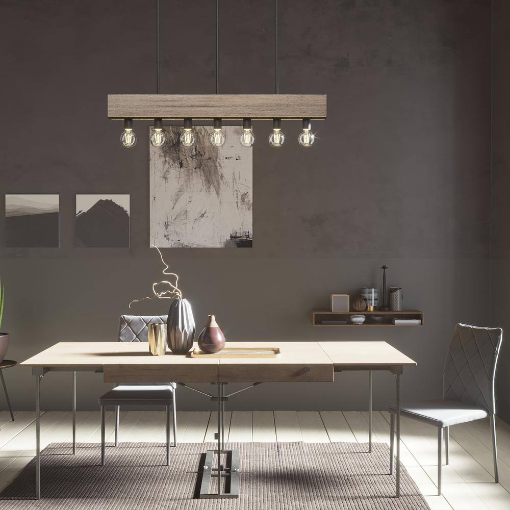 Hunter Donelson 7 Light Rustic Iron Linear Chandelier Kitchen Light
