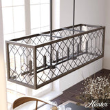 Hunter Chevron 6-Light Rustic Iron Billiard Chandelier with Clear Seeded Glass Shade
