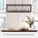 Hunter Chevron 6-Light Rustic Iron Billiard Chandelier with Clear Seeded Glass Shade