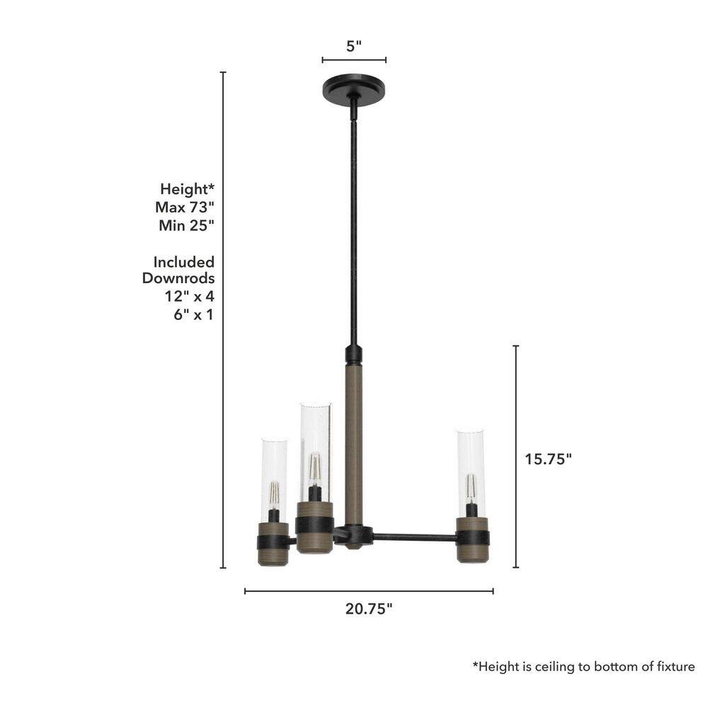Hunter River Mill 3-Light Rustic Iron Island Chandelier with Clear Seeded Glass Shades