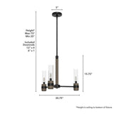 Hunter River Mill 3-Light Rustic Iron Island Chandelier with Clear Seeded Glass Shades