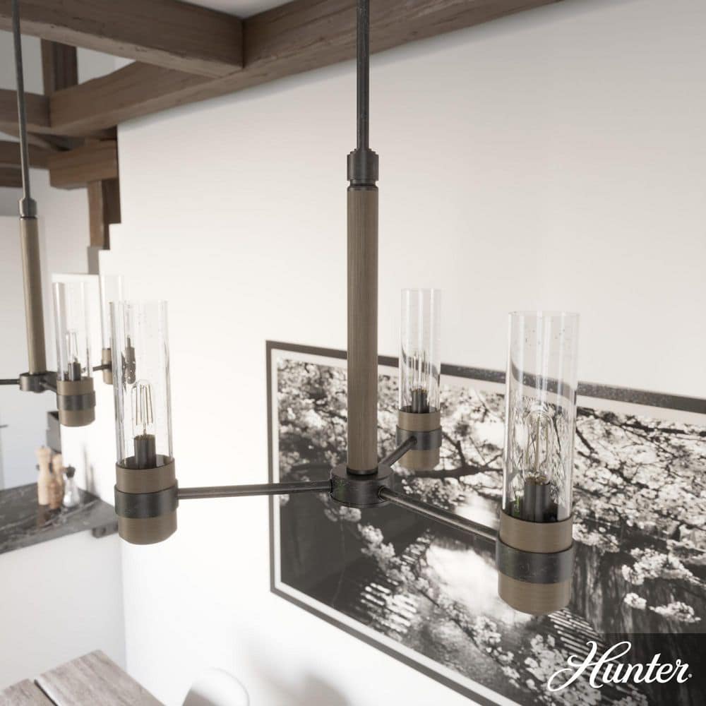 Hunter River Mill 3-Light Rustic Iron Island Chandelier with Clear Seeded Glass Shades