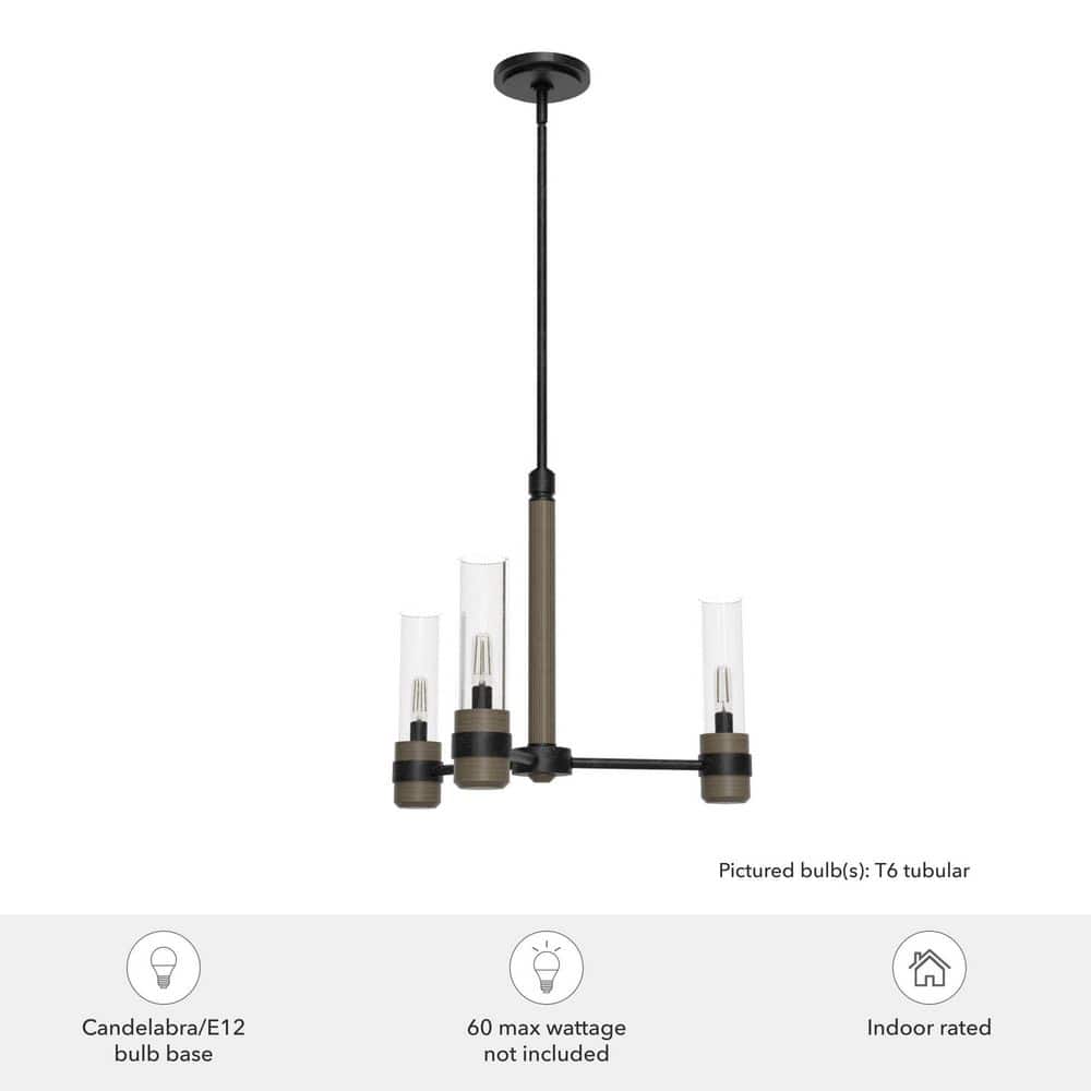 Hunter River Mill 3-Light Rustic Iron Island Chandelier with Clear Seeded Glass Shades