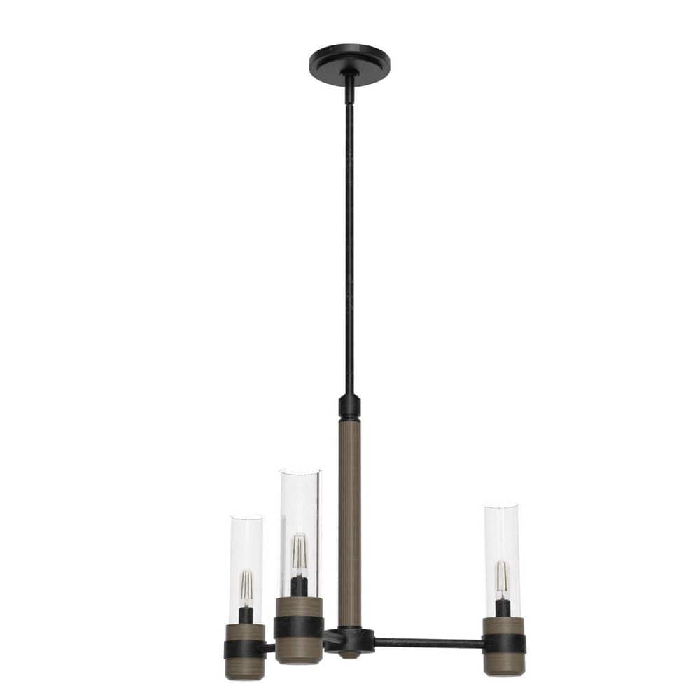 Hunter River Mill 3-Light Rustic Iron Island Chandelier with Clear Seeded Glass Shades
