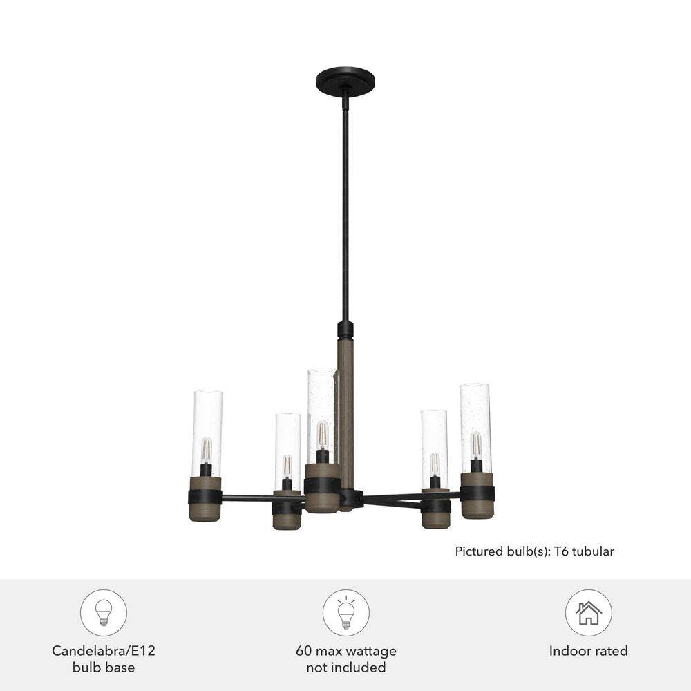 Hunter River Mill 5-Light Rustic Iron Candlestick Chandelier with Clear Seeded Glass Shades