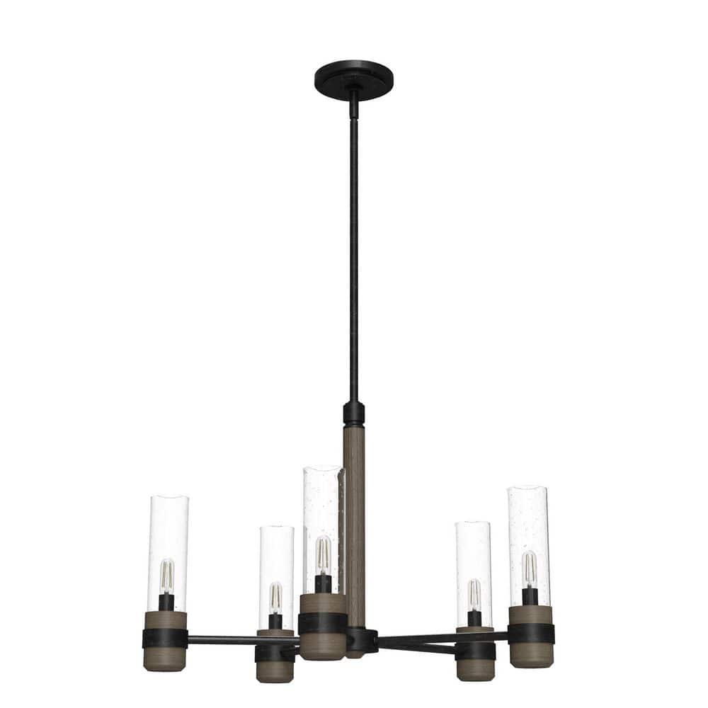 Hunter River Mill 5-Light Rustic Iron Candlestick Chandelier with Clear Seeded Glass Shades
