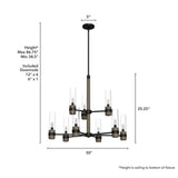 Hunter River Mill 9-Light Rustic Iron Candlestick Chandelier with Clear Seeded Glass Shades