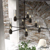 Hunter River Mill 9-Light Rustic Iron Candlestick Chandelier with Clear Seeded Glass Shades