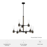 Hunter River Mill 9-Light Rustic Iron Candlestick Chandelier with Clear Seeded Glass Shades