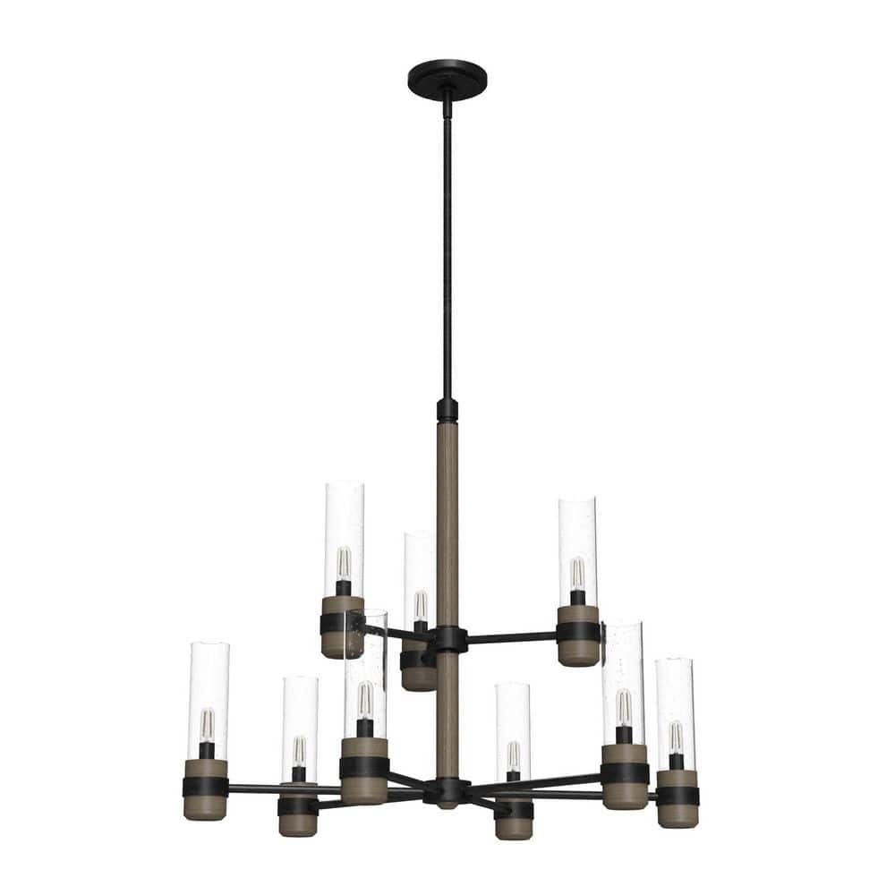Hunter River Mill 9-Light Rustic Iron Candlestick Chandelier with Clear Seeded Glass Shades