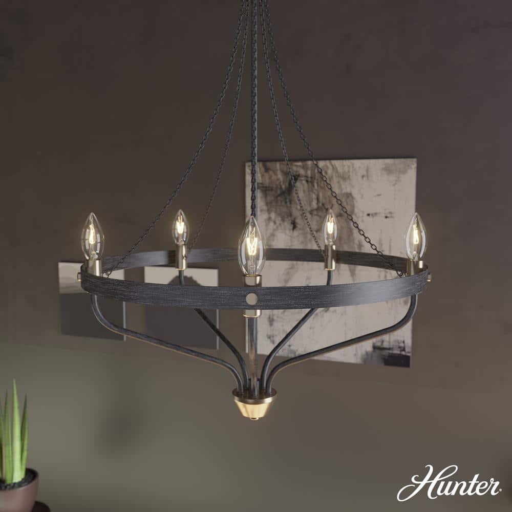 Hunter Merlin 5-Light Rustic Iron Wagon Wheel Chandelier