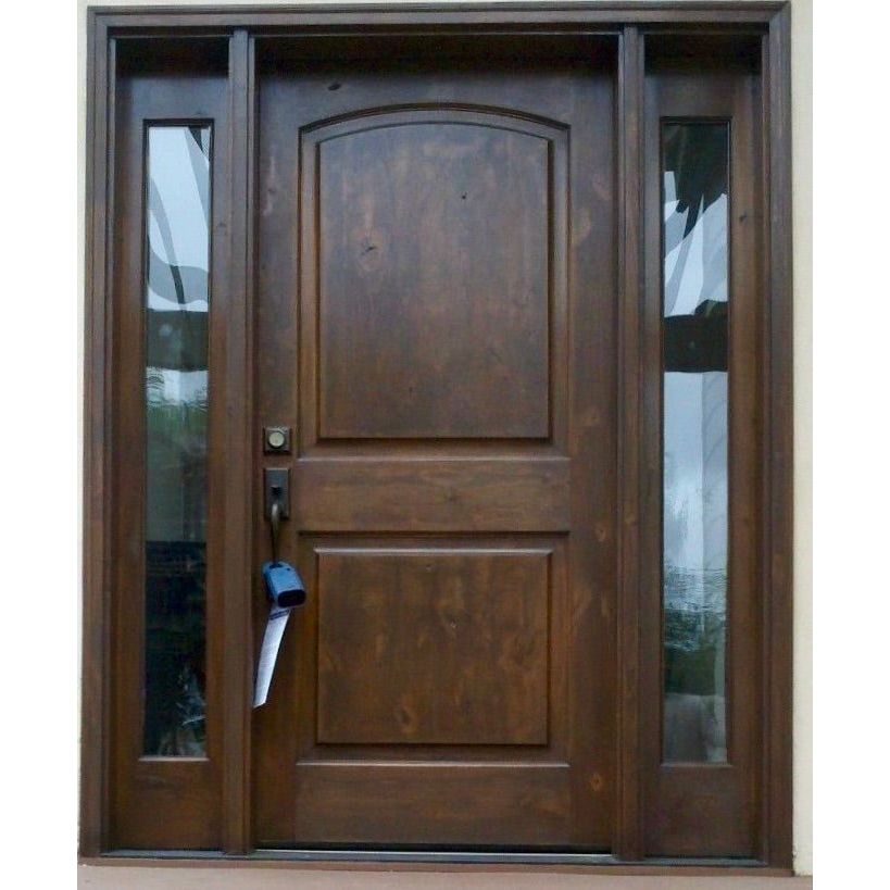 Krosswood Doors 42 in. x 96 in. Rustic Knotty Alder Arch Top Provincial Stain Left-Hand Inswing Wood Single Prehung Front Door