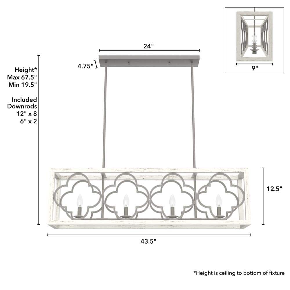 Hunter Gablecrest 4 Light Concrete Rustic White Linear Chandelier Kitchen Light