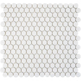 Merola Tile Hudson Penny Round Glossy White 12 in. x 12-5/8 in. x 5 mm Porcelain Mosaic Tile (10.74 sq. ft. / case)
